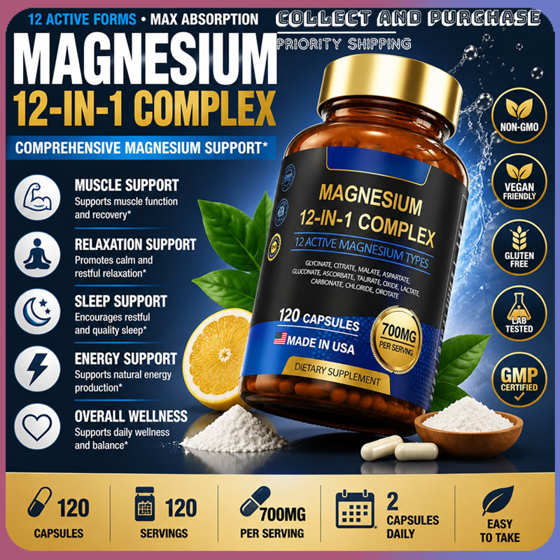 Magnesium Glycinate Capsule - Niet-GMO Magnesium Complex 700mg met 12
