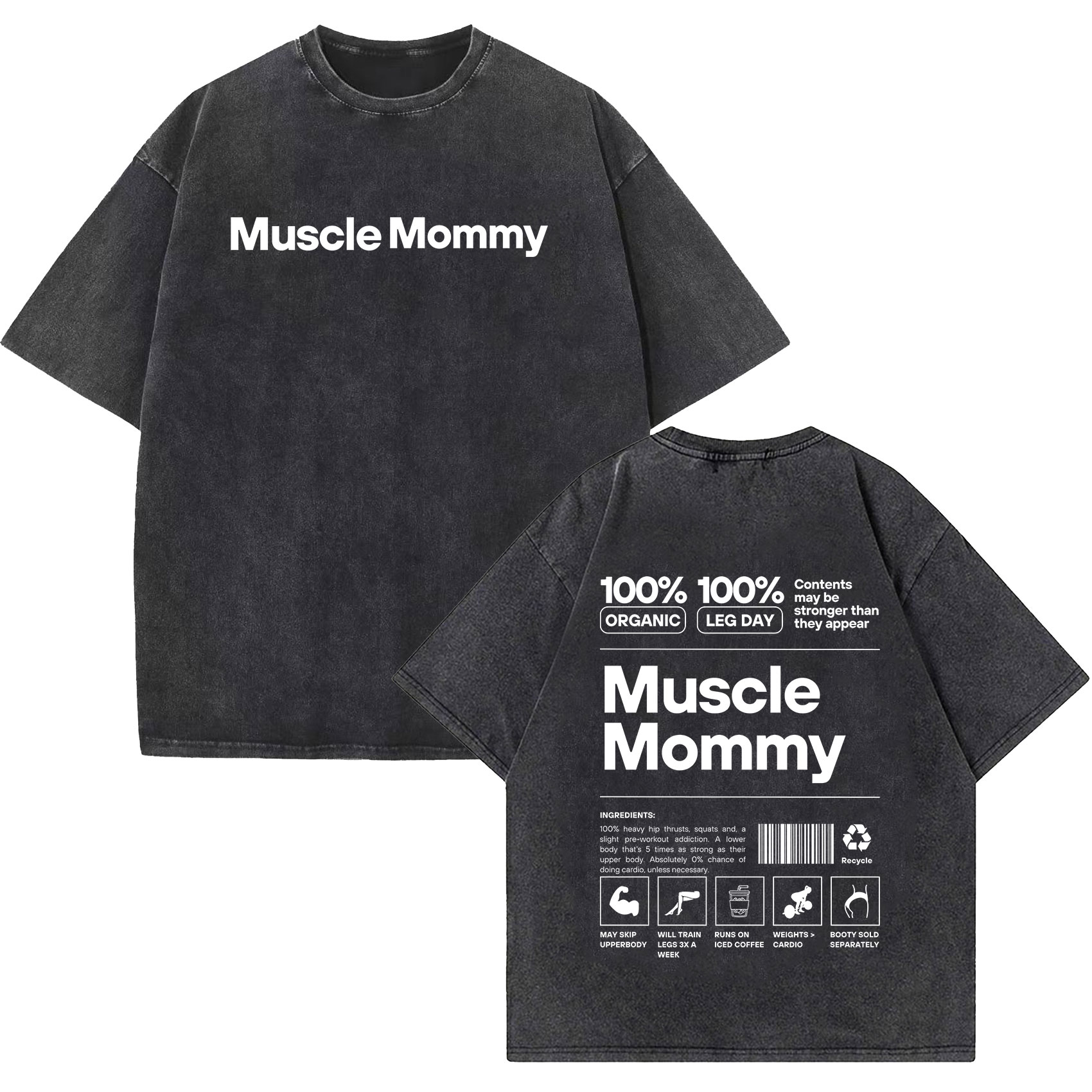 Nutrition Fitness Gym - Vintage acid-gewassen distressed T-shirt met korte