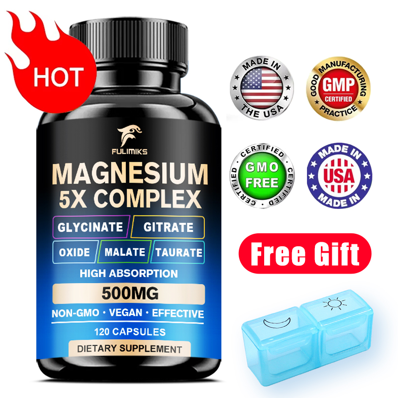 Magnesium Glycinate Capsule - Magnesiumpillen Supplement 5-in-1 Complex Glycinaat, Citraat,