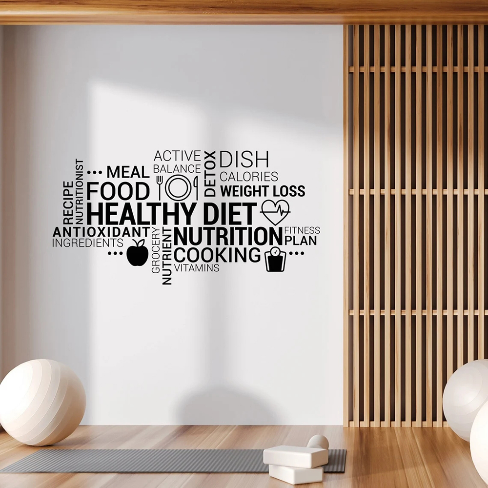 Nutrition Fitness Gym - Inspirerende Gezond Eten Vinyl Muurtattoo Voeding